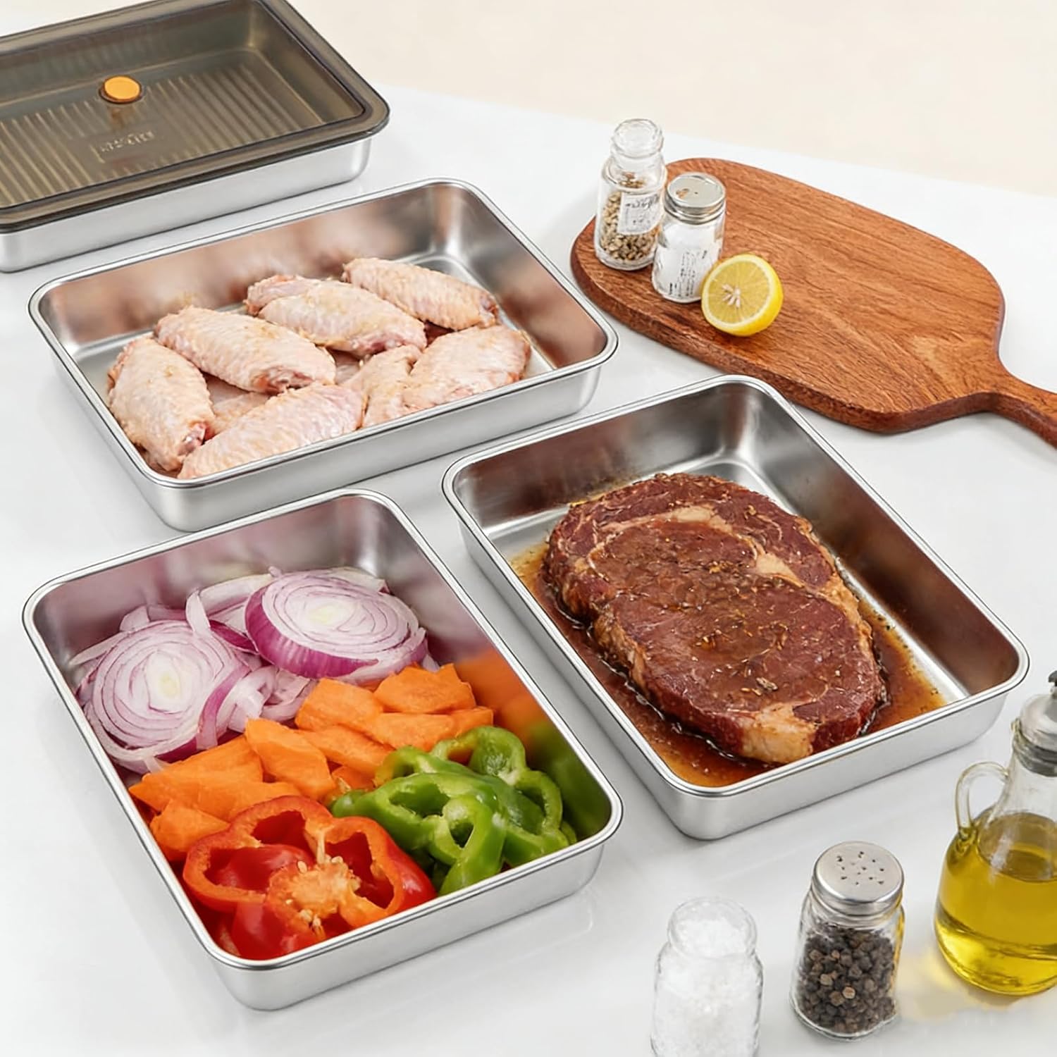 Stainless Steel Food Containers with Airtight Lids – 4 Piece Set, 95 oz