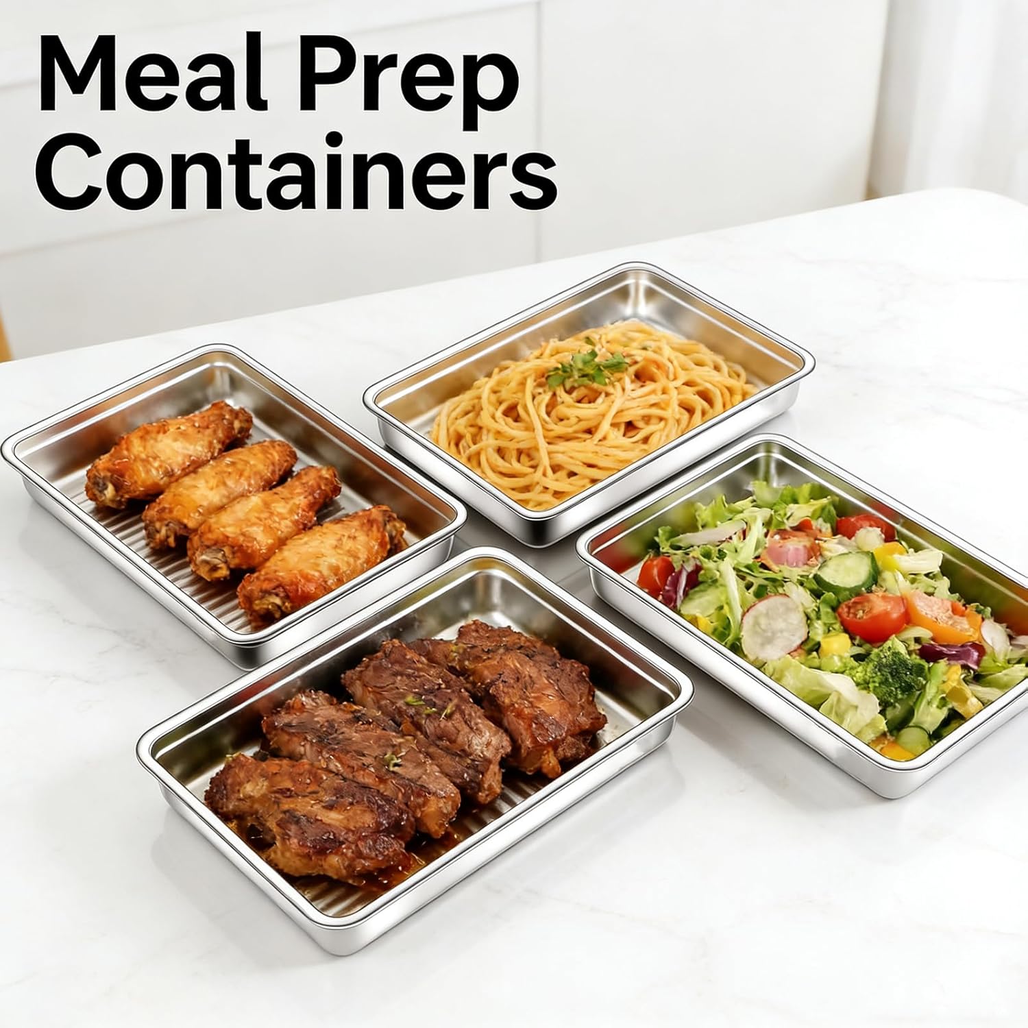 Stainless Steel Food Containers with Airtight Lids – 4 Piece Set, 95 oz