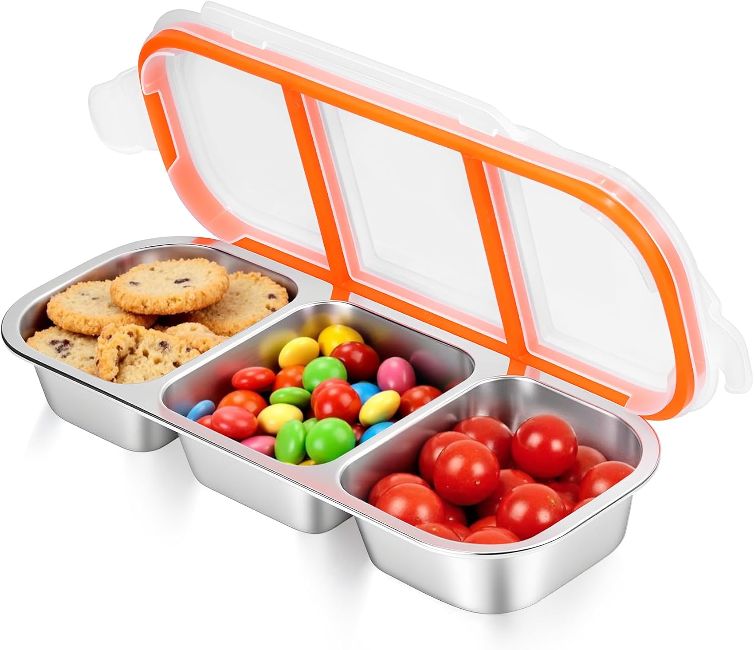 Stainless Steel Snack Containers with Lids – 3-Compartment Set