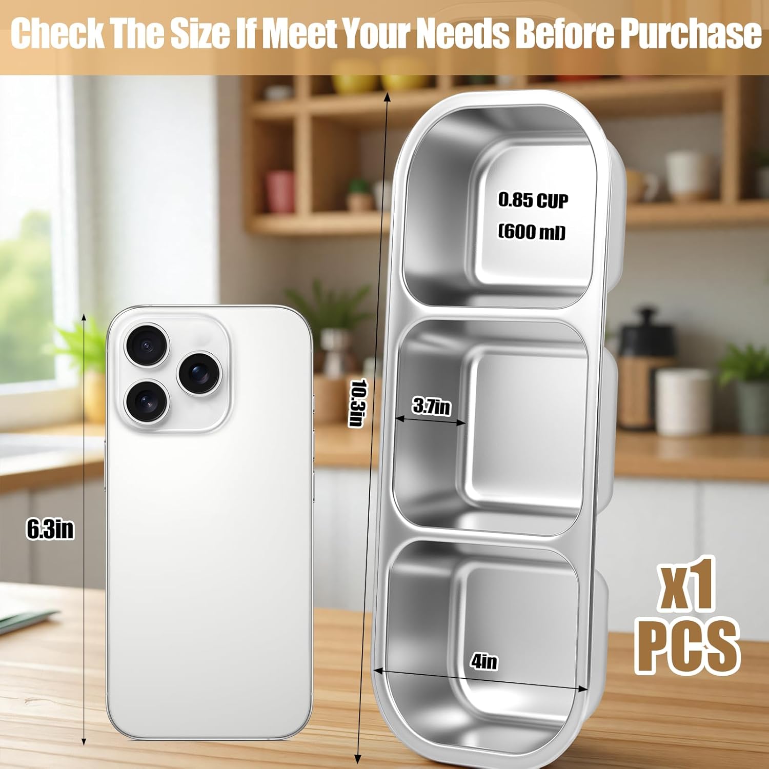 Stainless Steel Snack Containers with Lids – 3-Compartment Set