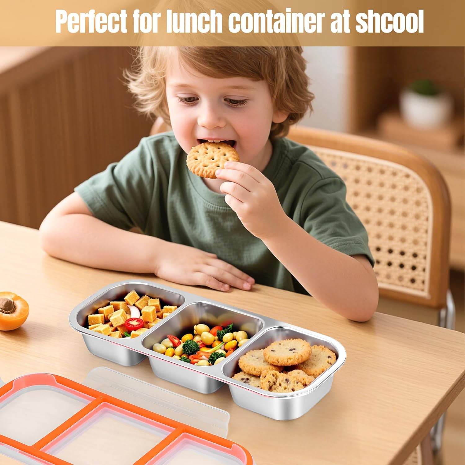 Stainless Steel Snack Containers with Lids – 3-Compartment Set