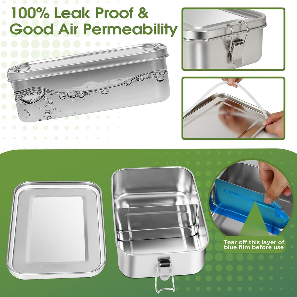 Stainless Steel Bento Box Set with Lids – 3 Pack