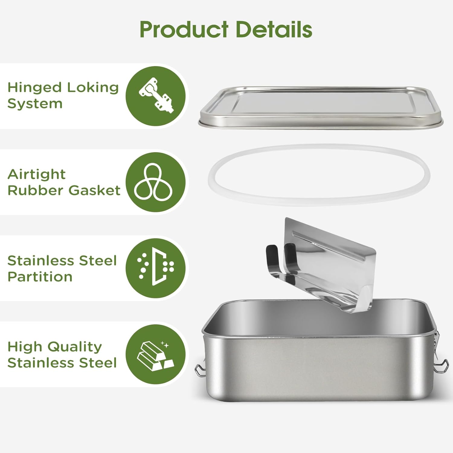 Stainless Steel Bento Box Set with Lids – 3 Pack