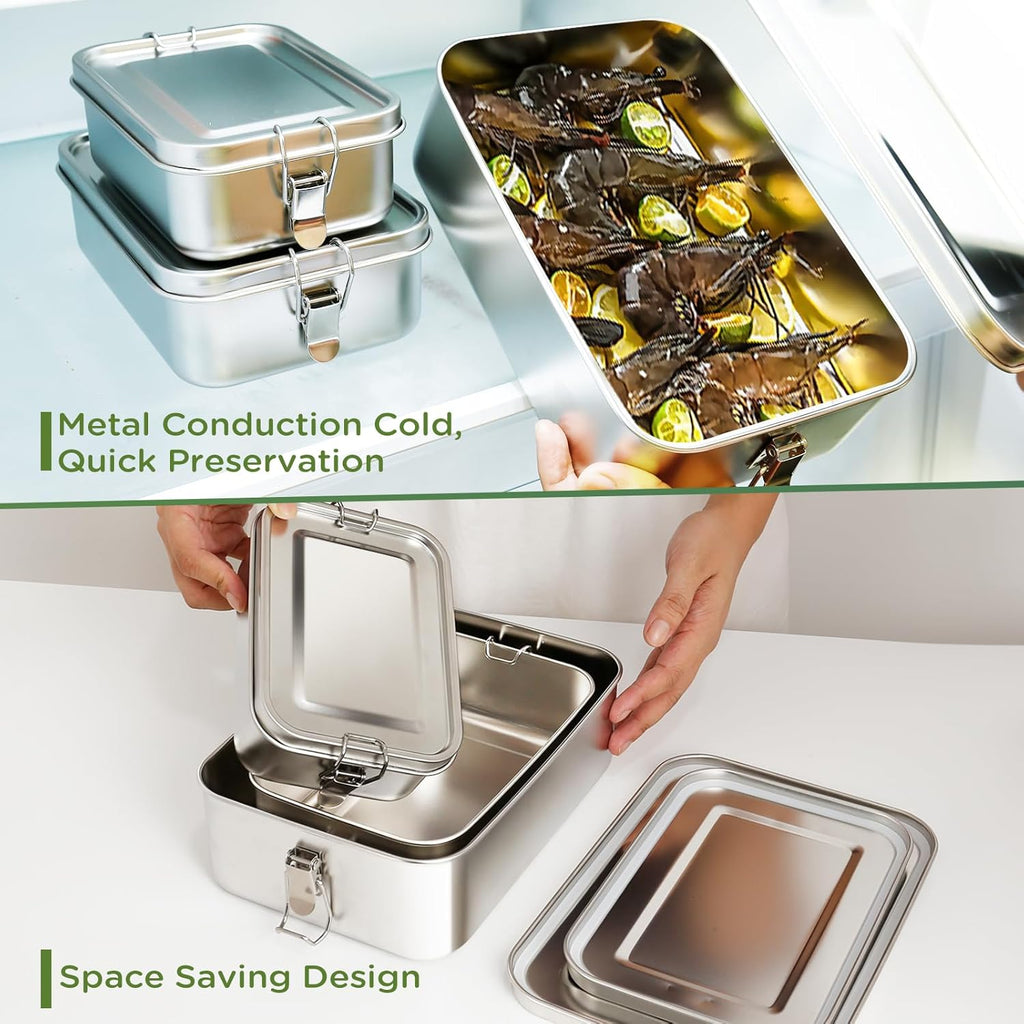 Stainless Steel Bento Box Set with Lids – 3 Pack