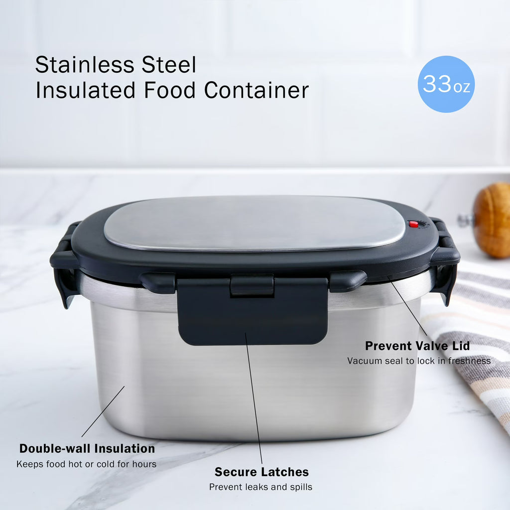 Insulated Stainless Steel Lunch Box with Lid – 4 Pack, 33 oz