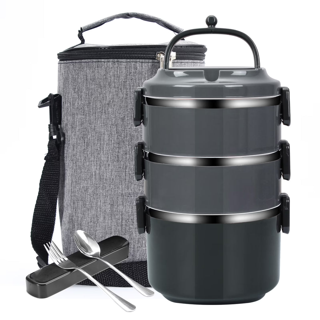 Stackable Stainless Steel Bento Lunch Box – 3 Layer Set