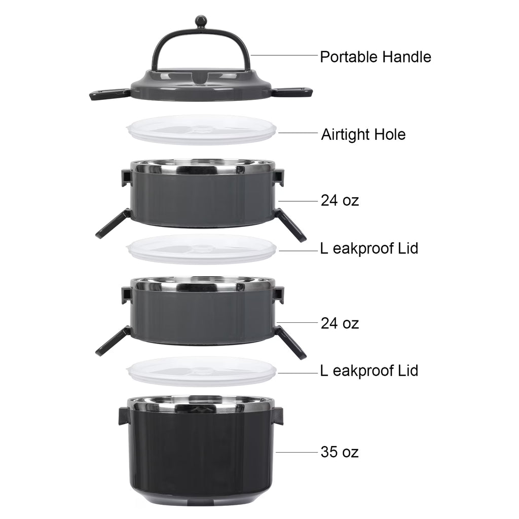 Stackable Stainless Steel Bento Lunch Box – 3 Layer Set