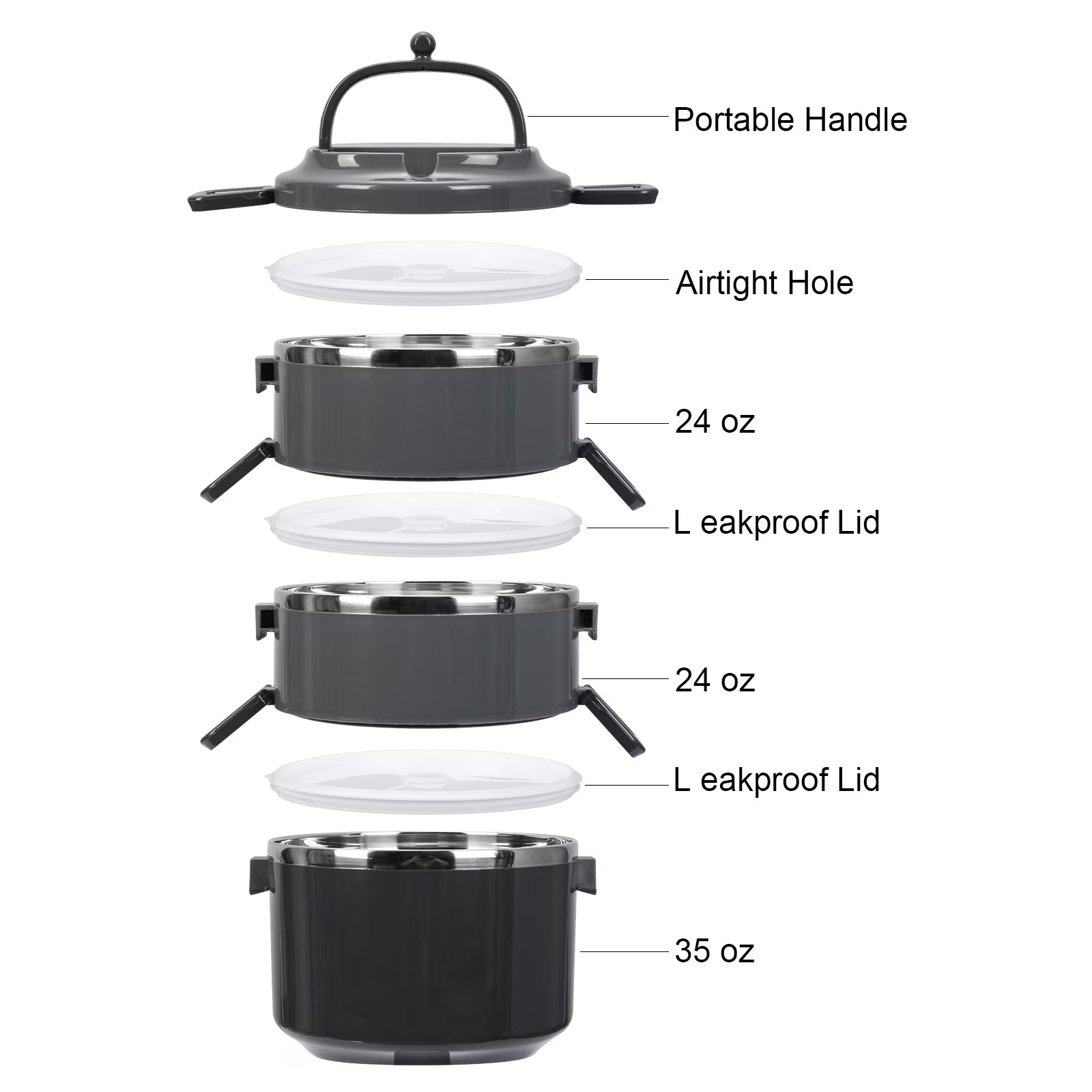 Stackable Stainless Steel Bento Lunch Box – 3 Layer Set