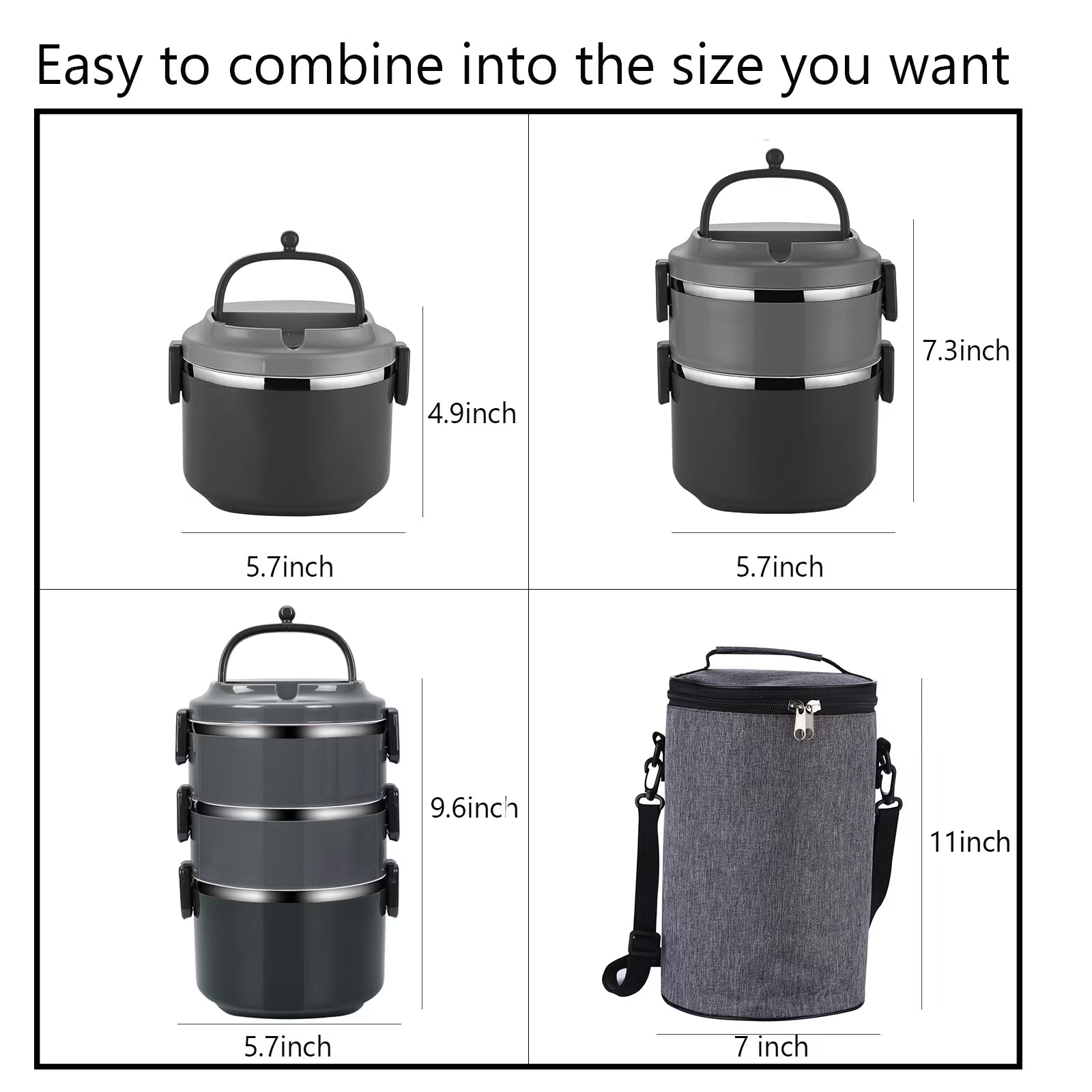 Stackable Stainless Steel Bento Lunch Box – 3 Layer Set