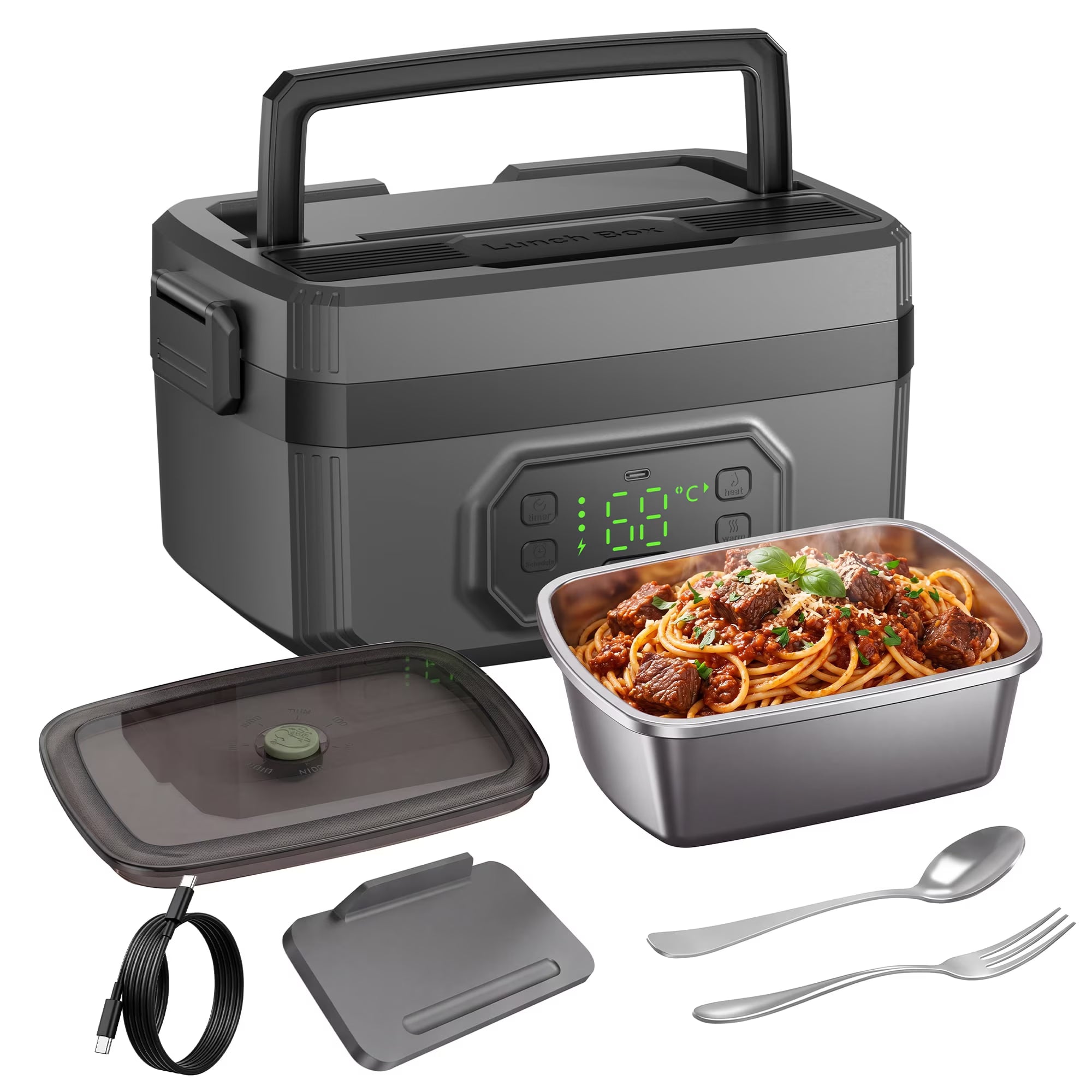 Electric Heated Lunch Box with Removable Divider – 5.1 Cup