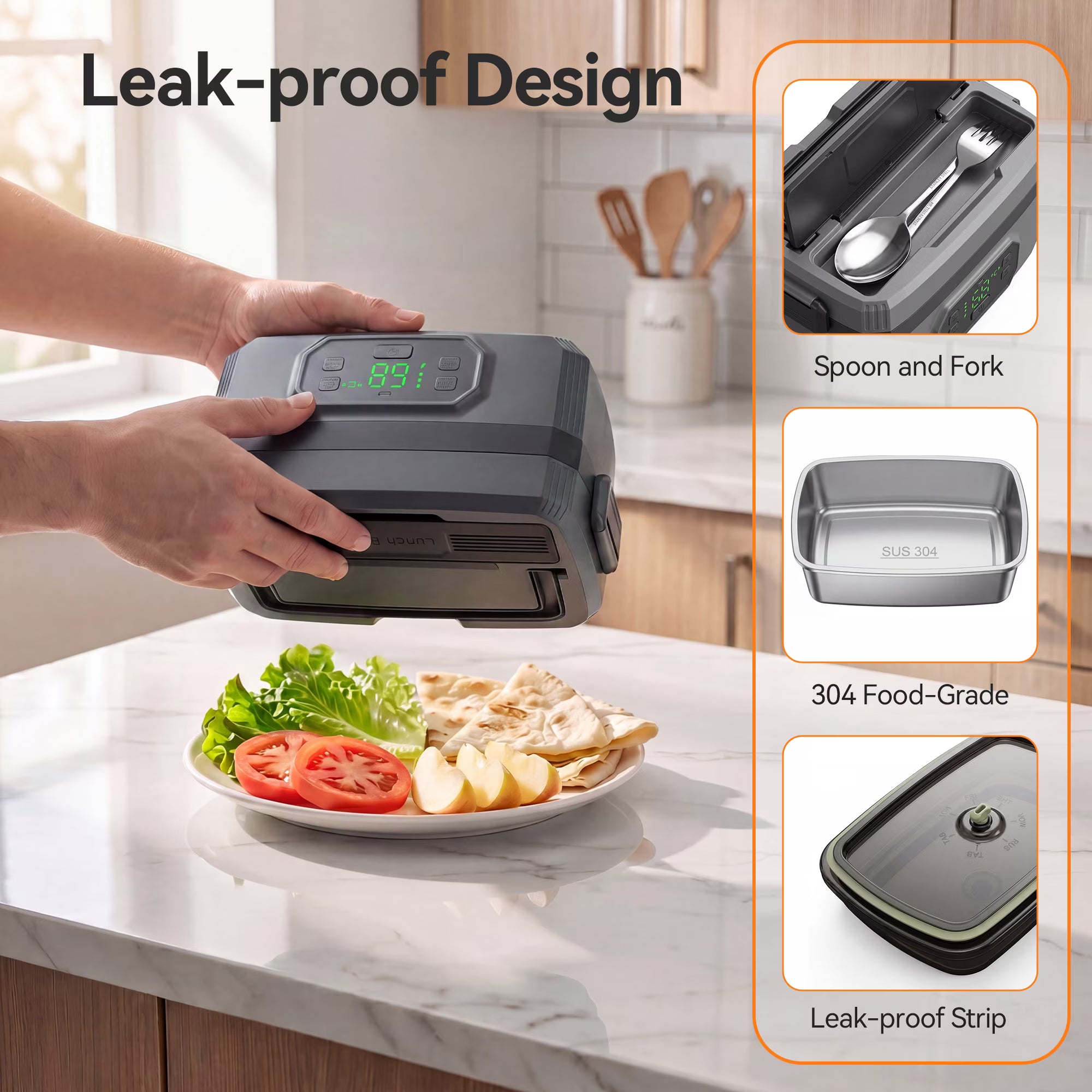 Electric Heated Lunch Box with Removable Divider – 5.1 Cup