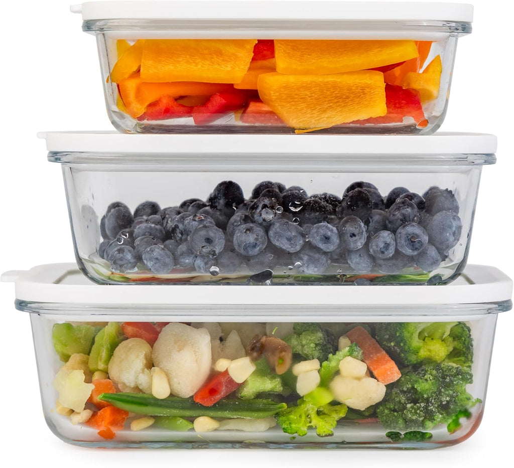 Glass Food Storage Containers with Glass Lids – 3 Piece Set
