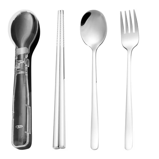 Portable Stainless Steel Cutlery Set – Fork, Spoon & Chopsticks